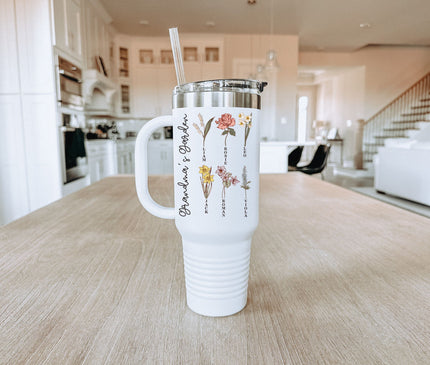 Custom Birth Month Flower 40oz Tumbler: Personalized Mom Gift