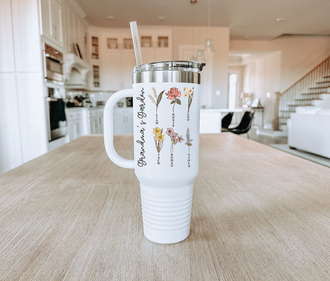 Custom Birth Month Flower 40oz Tumbler: Personalized Mom Gift