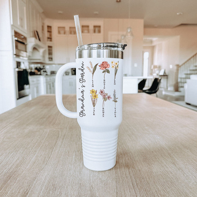 Custom Birth Month Flower 40oz Tumbler: Personalized Mom Gift