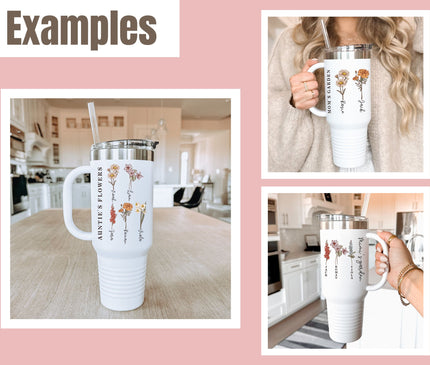 Custom Birth Month Flower 40oz Tumbler: Personalized Mom Gift