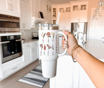 Custom Birth Month Flower 40oz Tumbler: Personalized Mom Gift