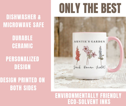 Personalized Birth Month Flower Mug, Grandma's Garden Gift
