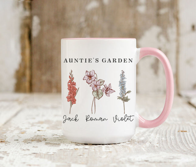 Personalized Birth Month Flower Mug, Grandma's Garden Gift