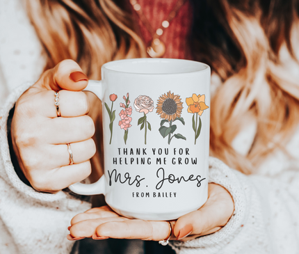 Personalized Teacher Mug: Floral Thank You Gift
