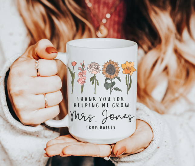 Personalized Teacher Mug: Floral Thank You Gift