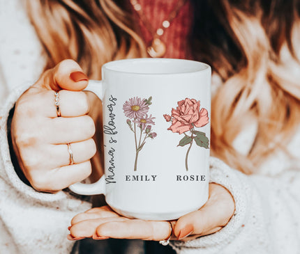 Birth Month Flower Mug: Personalized Mom Coffee Cup, Grandma's Garden