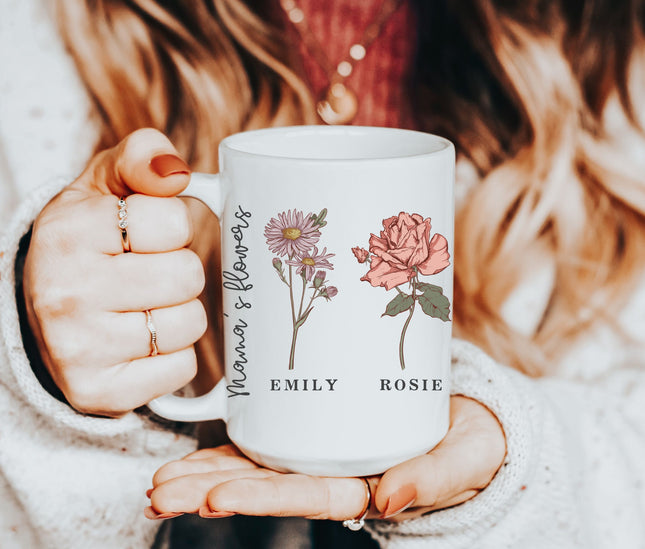 Birth Month Flower Mug: Personalized Mom Coffee Cup, Grandma's Garden