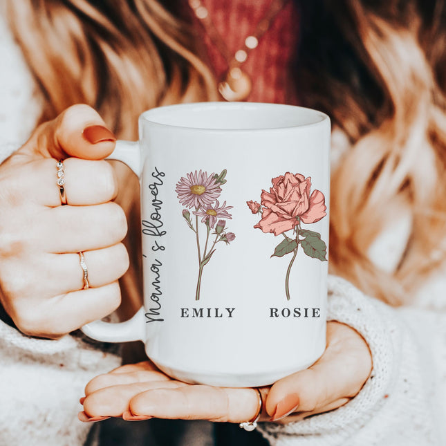 Birth Month Flower Mug: Personalized Mom Coffee Cup, Grandma's Garden