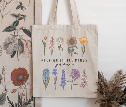 Floral Teacher Tote Bag: Helping Little Minds Grow