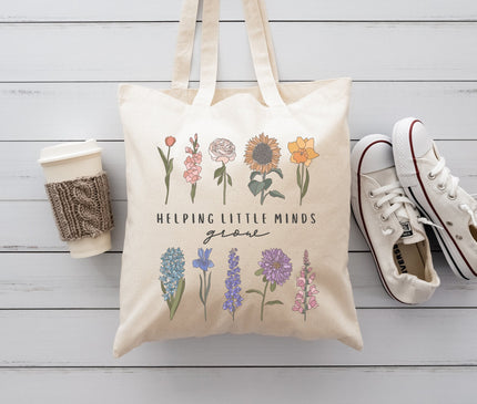 Floral Teacher Tote Bag: Helping Little Minds Grow