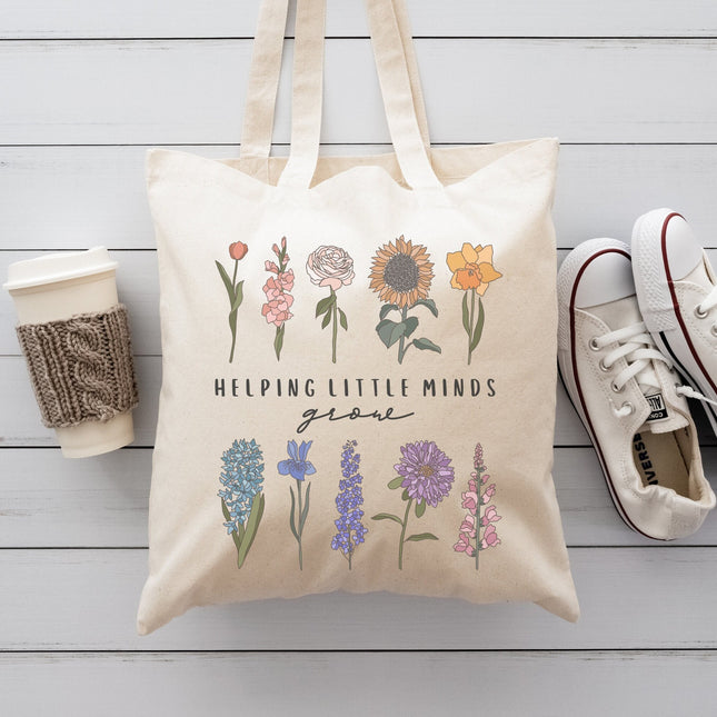 Floral Teacher Tote Bag: Helping Little Minds Grow