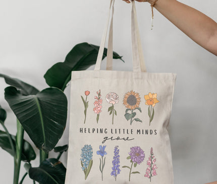 Floral Teacher Tote Bag: Helping Little Minds Grow