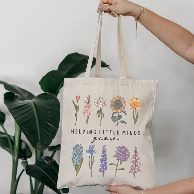 Floral Teacher Tote Bag: Helping Little Minds Grow