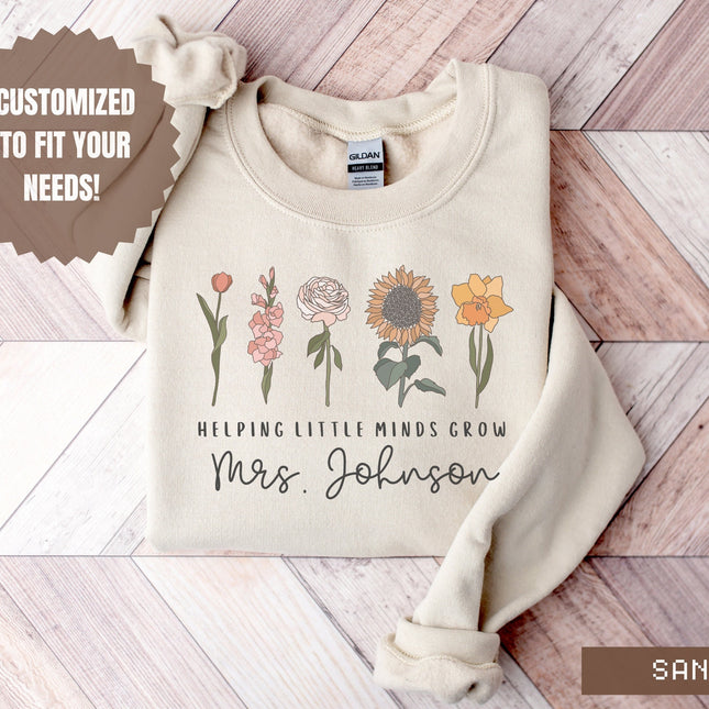 Custom Teacher Sweatshirt, Wildflower Floral Design, Personalized Teacher Gift