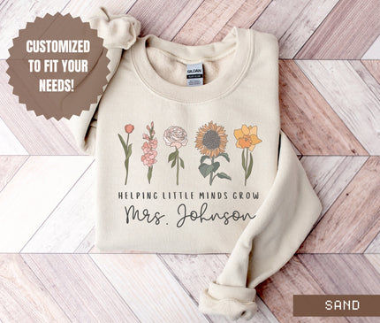 Personalized Wildflower Teacher Sweatshirt, Floral Appreciation Gift