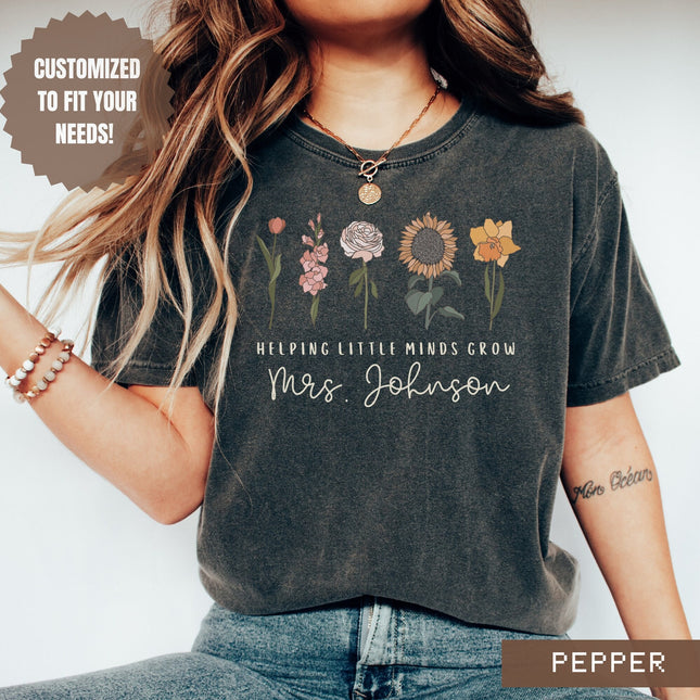 Custom Wildflower Teacher Shirt: Personalized Floral Comfort Colors Tee