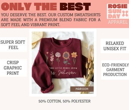 Personalized Wildflower Teacher Sweatshirt, Floral Appreciation Gift