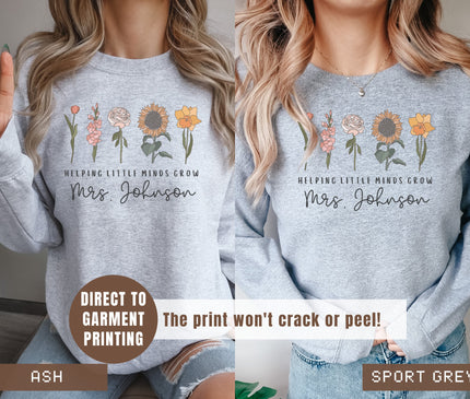 Custom Teacher Sweatshirt, Wildflower Floral Design, Personalized Teacher Gift