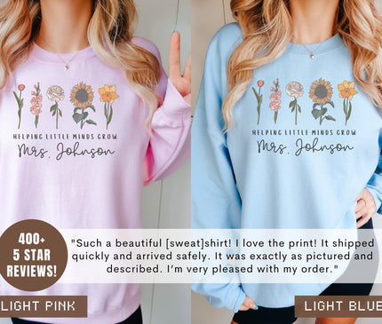 Custom Teacher Sweatshirt, Wildflower Floral Design, Personalized Teacher Gift