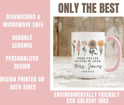 Personalized Teacher Mug: Floral Thank You Gift