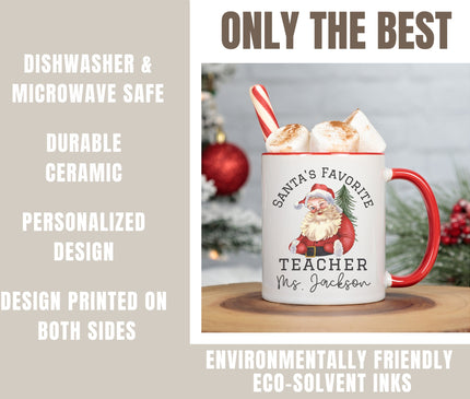 Personalized Teacher Christmas Mug, Santa's Favorite Teacher Gift