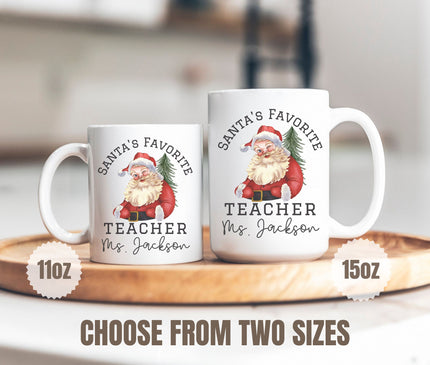 Personalized Teacher Christmas Mug, Santa's Favorite Teacher Gift