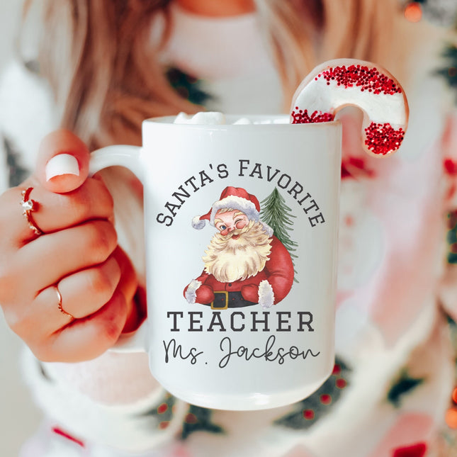 Personalized Teacher Christmas Mug, Santa's Favorite Teacher Gift