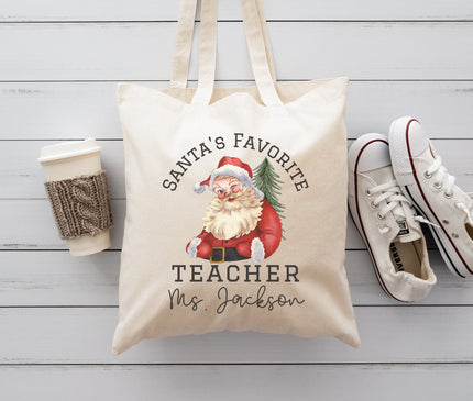 Personalized Teacher Canvas Tote: Santa's Favorite Teacher Gift