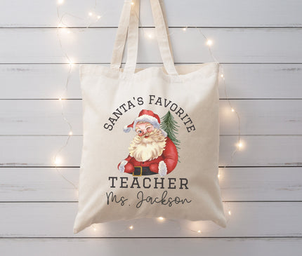 Personalized Teacher Canvas Tote: Santa's Favorite Teacher Gift
