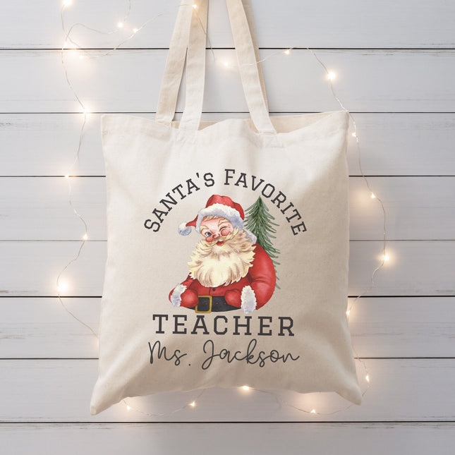 Personalized Teacher Canvas Tote: Santa's Favorite Teacher Gift