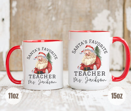 Personalized Teacher Christmas Mug, Santa's Favorite Teacher Gift