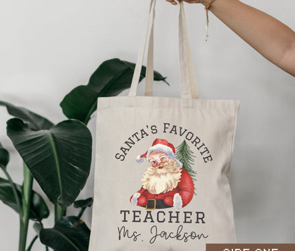 Personalized Teacher Canvas Tote: Santa's Favorite Teacher Gift
