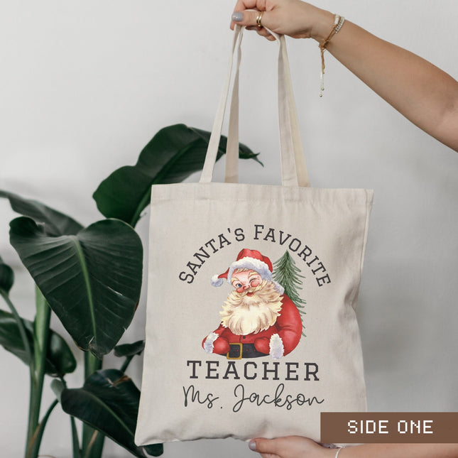 Personalized Teacher Canvas Tote: Santa's Favorite Teacher Gift
