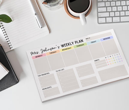 Custom Teacher Notepad: Personalized Weekly Planner, 50-Sheet Post-It Pad
