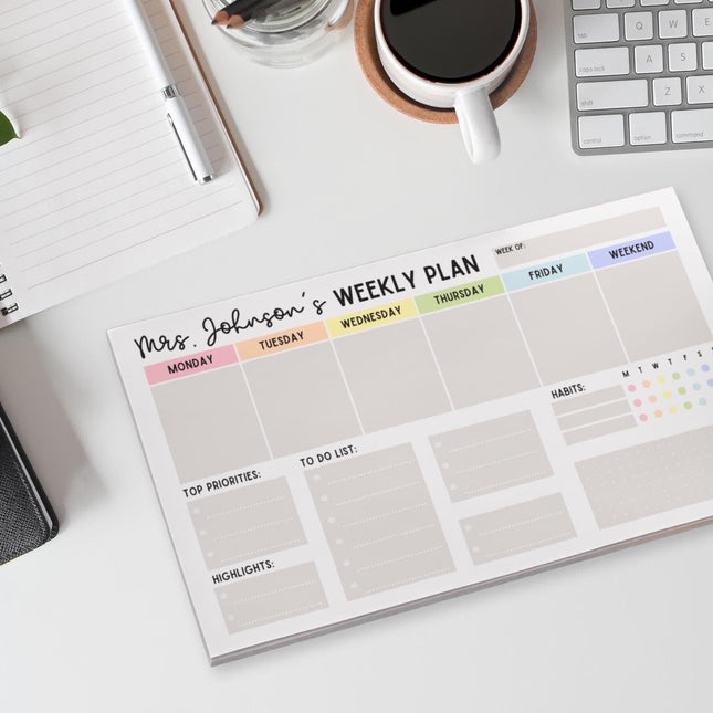 Custom Teacher Notepad: Personalized Weekly Planner, 50-Sheet Post-It Pad