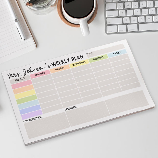 Custom Teacher Lesson Plan Notepad: Personalized Weekly Planner
