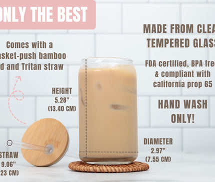 Personalized Teacher Tumbler: Floral 16oz Glass with Bamboo Lid