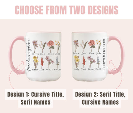 Birth Month Flower Mug: Personalized Mom Coffee Cup, Grandma's Garden