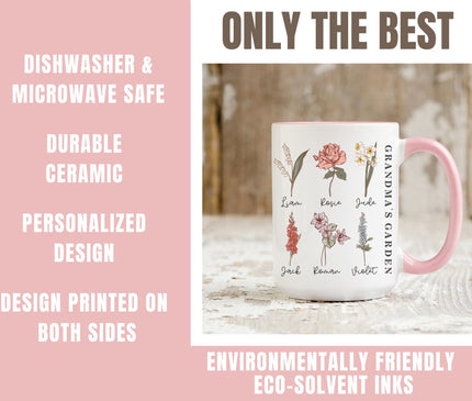 Birth Month Flower Mug: Personalized Mom Coffee Cup, Grandma's Garden