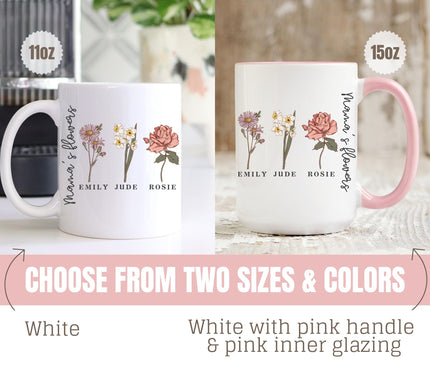 Birth Month Flower Mug: Personalized Mom Coffee Cup, Grandma's Garden