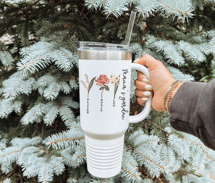 Custom Birth Month Flower 40oz Tumbler: Personalized Mom Gift