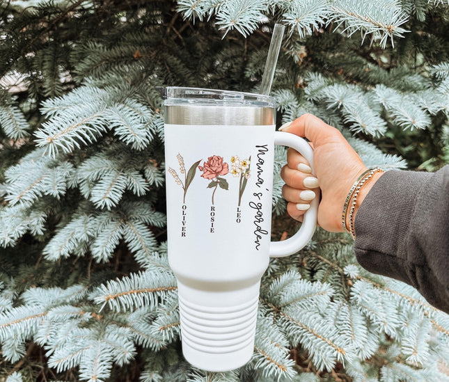 Custom Birth Month Flower 40oz Tumbler: Personalized Mom Gift