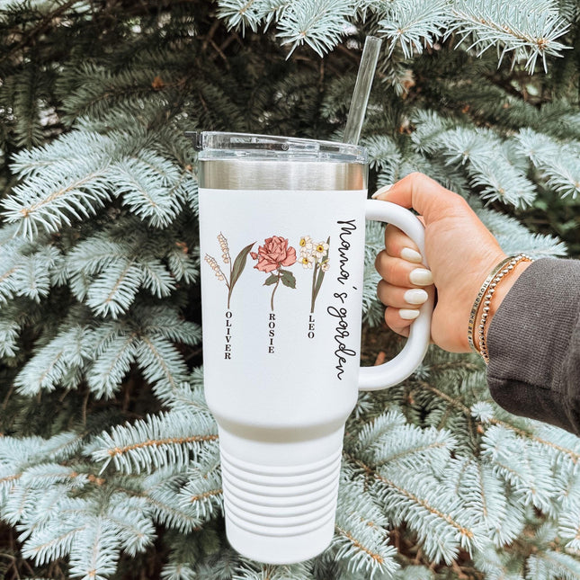 Custom Birth Month Flower 40oz Tumbler: Personalized Mom Gift
