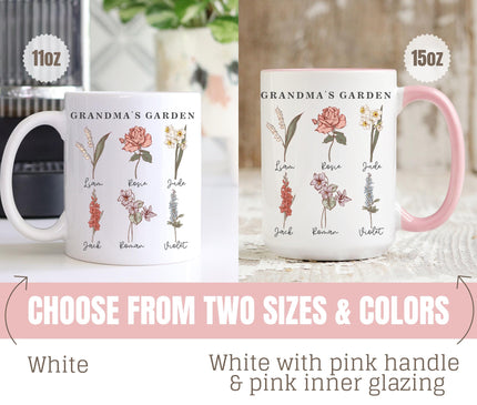 Personalized Birth Month Flower Mug, Grandma's Garden Gift